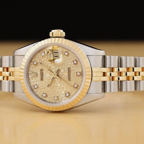 ROLEX LADIES DATEJUST FACTORY JUBILEE DIAMOND DIAL 18K WATCH main image 8